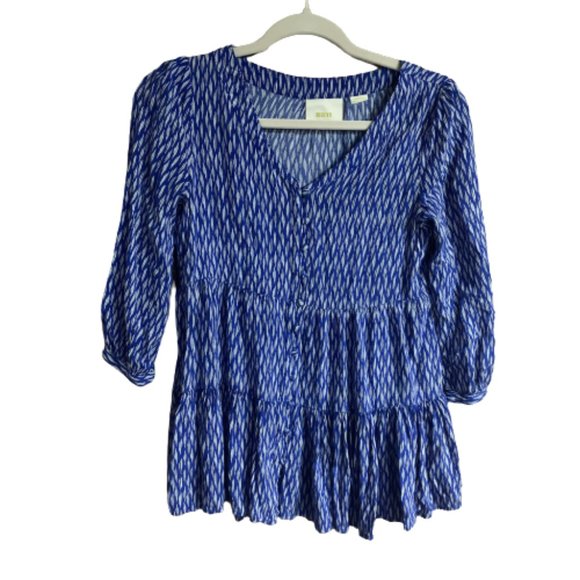 Maeve Lila Blue White Tiered 3/4 Sleeve XX-Small V-Neck Tiered Tunic Top GUC - Picture 2 of 16